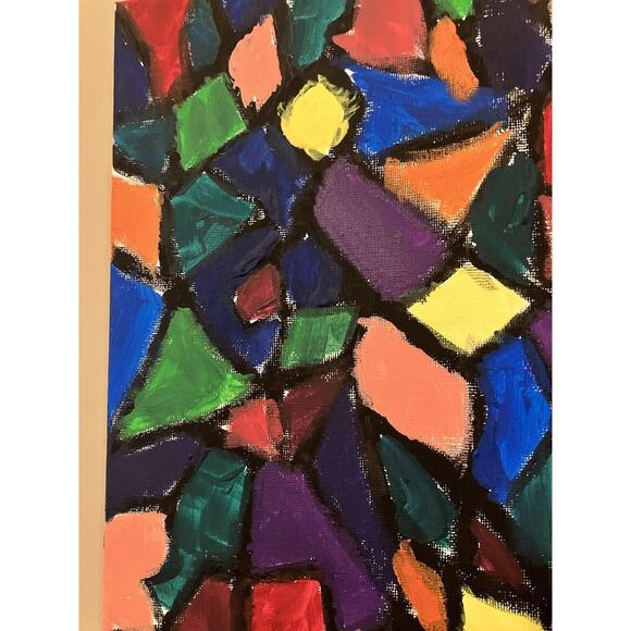 Oil Painting Abstract Small Colorful Canvas 11x14 “Puzzle Plane” Cathedral - Picture 5 of 7